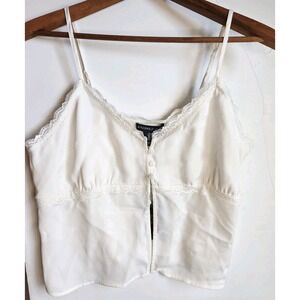 SINCERELY JULES Womens Large Off White Silky‎ Crop Top Lace Pearl Cami NWT